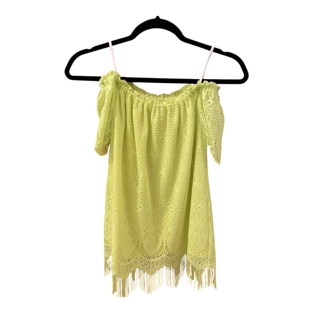 Lilly Pulitzer Off-Shoulder Marble Lace Off-the-Shoulder Blouse, Size S, Fringe